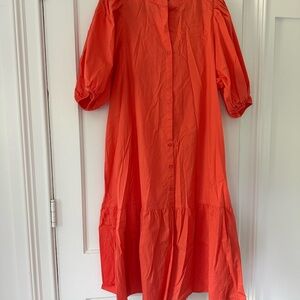 Karlie Orange Tiered Midi Buttondown Dress- M